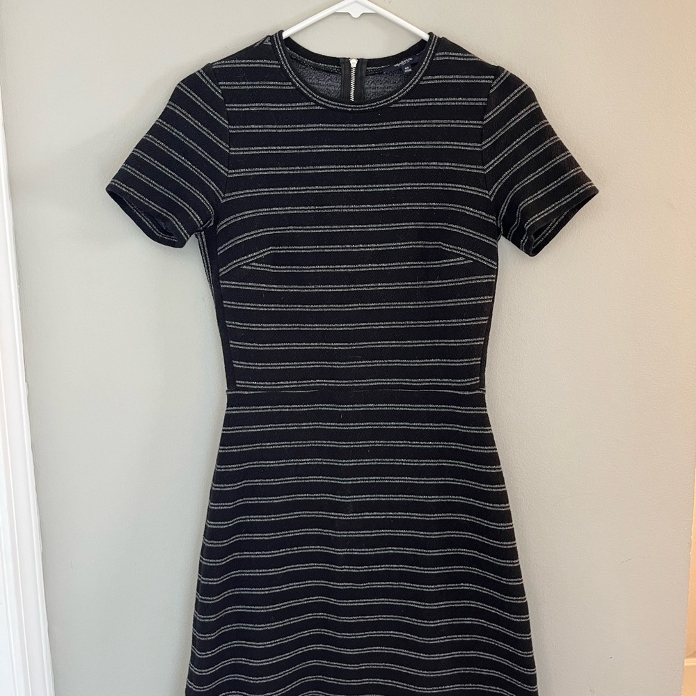 Madewell Black and Gray Striped Mini Dress